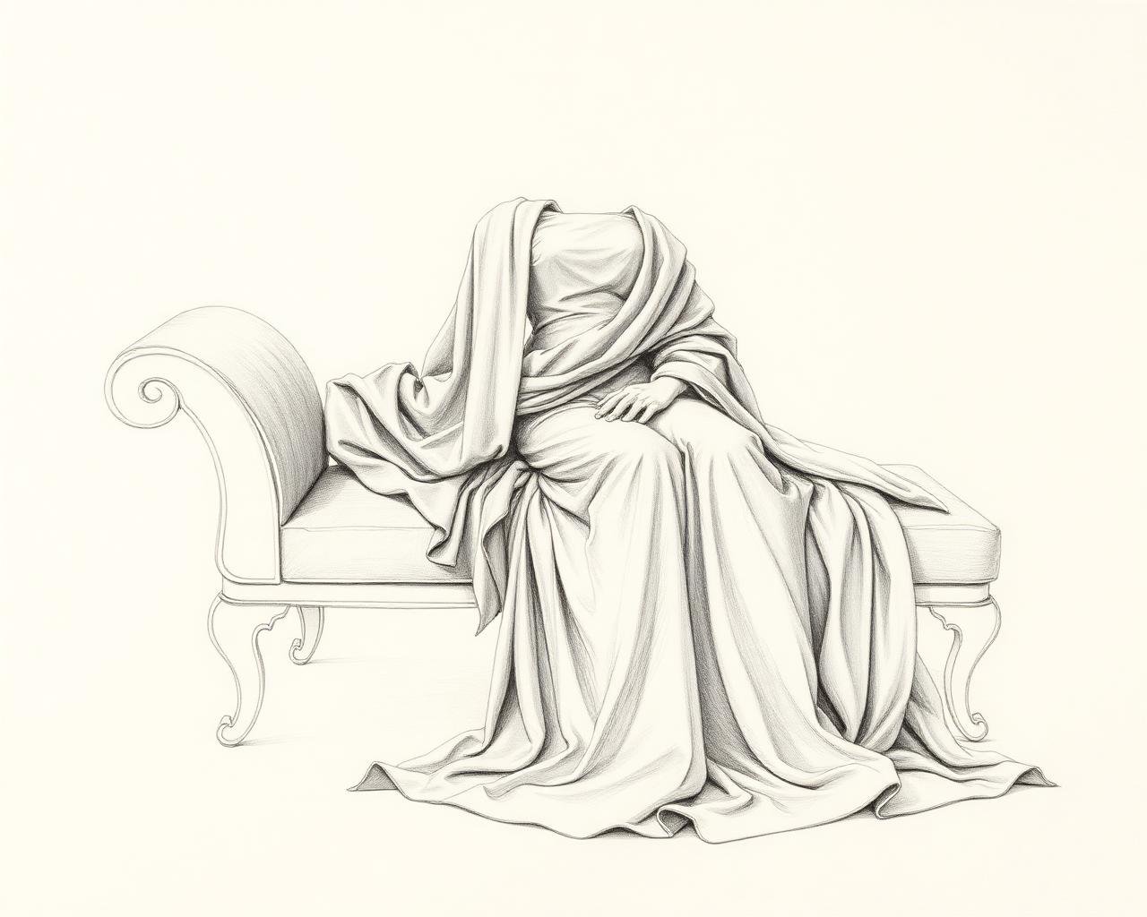 Graphite drapery study on a chaise by Laiba Khursheed