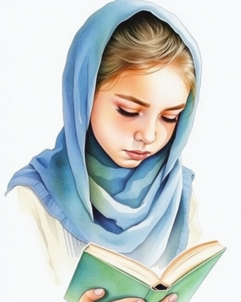 Watercolour portrait of a young reader by Laiba Khursheed